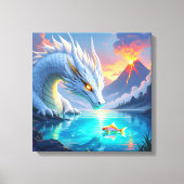 Toile Dragon blanc surréaliste et poisson d'or (Recto)