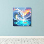 Toile Dragon blanc surréaliste et poisson d'or (Insitu (Plancher de Bois))