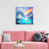 Toile Dragon blanc surréaliste et poisson d'or (Insitu(Salon))