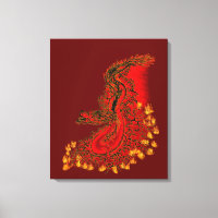 Dragon chinois dessin rouge et or