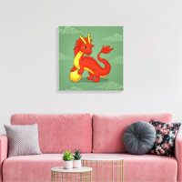 Dragon Chinois Rouge sur Fond Vert