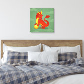 Toile Dragon Chinois Rouge sur Fond Vert (Insitu(Chambre))