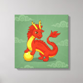 Toile Dragon Chinois Rouge sur Fond Vert (Recto)