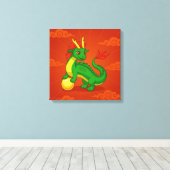 Toile Dragon Chinois Vert sur Fond Rouge (Insitu (Plancher de Bois))