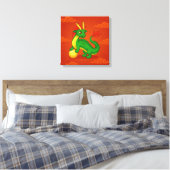 Toile Dragon Chinois Vert sur Fond Rouge (Insitu(Chambre))