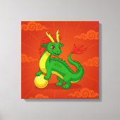 Toile Dragon Chinois Vert sur Fond Rouge (Recto)