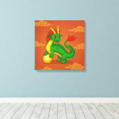 Toile Dragon Chinois Vert sur Fond Rouge (Insitu (Plancher de Bois))