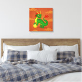 Toile Dragon Chinois Vert sur Fond Rouge (Insitu(Chambre))