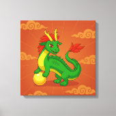 Toile Dragon Chinois Vert sur Fond Rouge (Recto)
