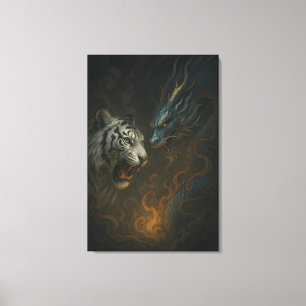 Toile Dragon contre Tigre Blanc – Mystique Fantastique s