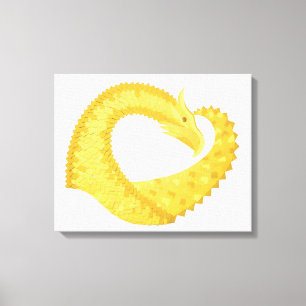 Toile Dragon de coeur jaune sur blanc