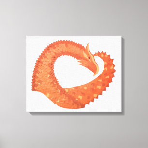 Toile Dragon de coeur orange sur blanc