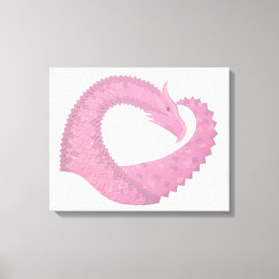 Toile Dragon de coeur rose sur blanc