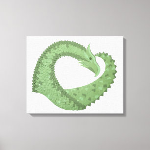 Toile Dragon de coeur vert olive blanc