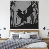 Toile Dragon de silhouette noire sur gris - Imaginaire | (Insitu(Chambre))