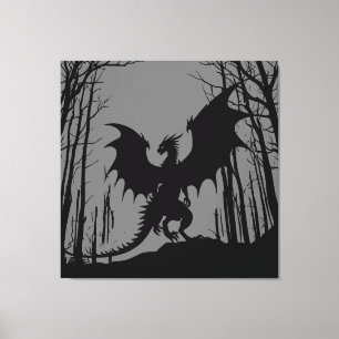 Toile Dragon de silhouette noire sur gris - Imaginaire  