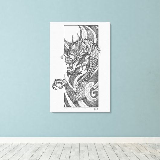 Toile Dragon Dotwork Ryu (Insitu (Plancher de Bois))