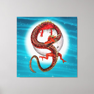 Toile Dragon Lune Rouge Fantastique Artistique