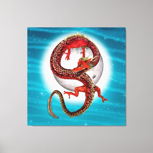 Toile Dragon Lune Rouge Fantastique Artistique (Recto)