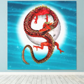 Toile Dragon Lune Rouge Fantastique Artistique (Insitu (Plancher de Bois))