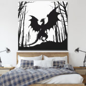Toile Dragon noir en silhouette sur blanc - Imaginaire | (Insitu(Chambre))