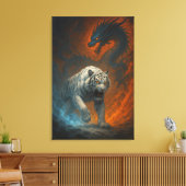 Toile Dragon vs White Tiger – Mystical Fantasy Wall Art (Insitu(Salon))