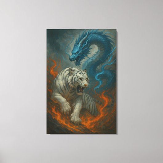 Toile Dragon vs White Tiger – Mystical Fantasy Wall Art  (Recto)