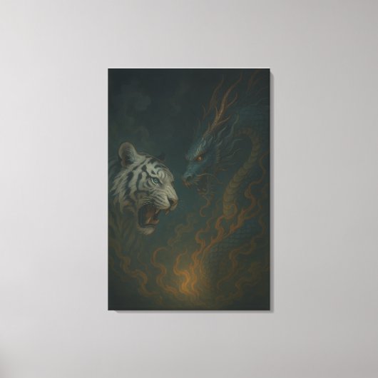 Toile Dragon vs White Tiger – Mystical Fantasy Wall Art (Recto)