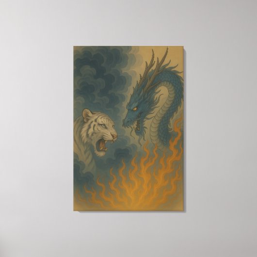 Toile Dragon vs White Tiger – Mystical Fantasy Wall Art (Recto)