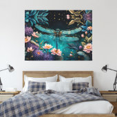 Toile Dragonfly dans un jardin fleuri la nuit (Insitu(Chambre))