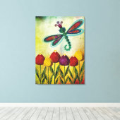 Toile Dragonfly Over Tulips (Insitu (Plancher de Bois))