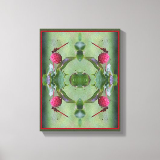 Toile Dragonfly Rouge sur le Fruit de Dogwood Abstrait (Recto)