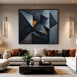 Toile Dramatic Geometric Composition<br><div class="desc">Powerful abstract composition with overlapping triangular shapes in deep black,  slate gray,  and golden details. Rich oil paint texture creates depth and movement. Sophisticated piece for modern spaces seeking visual impact and minimalist elegance.</div>