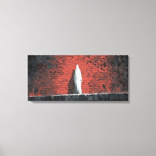 Toile Dramatic White Ghost Figure Red Brick Wall Panoram (Recto)