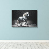 Toile Dramatic White Horse Galloping in Rain (Insitu (Plancher de Bois))