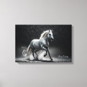 Toile Dramatic White Horse Galloping in Rain (Recto)