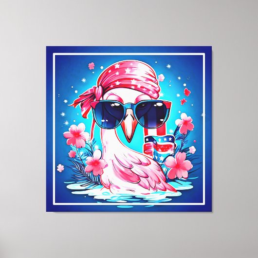 Toile Drapeau américain avec Flamant rose Cartoon-69681 (Recto)