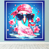 Toile Drapeau américain avec Flamant rose Cartoon-69681 (Insitu (Plancher de Bois))