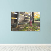 Toile Drapeau américain près du banc de parc (Insitu (Plancher de Bois))