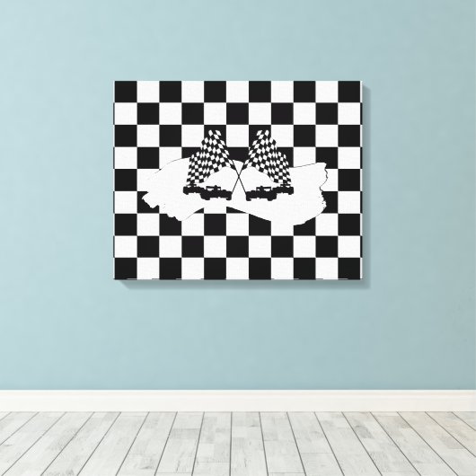 Toile Drapeau Checker et voitures de course (Insitu (Plancher de Bois))