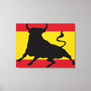 Toile Drapeau espagnol avec taureau