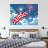 Toile Drapeau patriotique américain avec feux d'artifice (Insitu(Chambre))