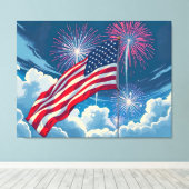 Toile Drapeau patriotique américain avec feux d'artifice (Insitu (Plancher de Bois))