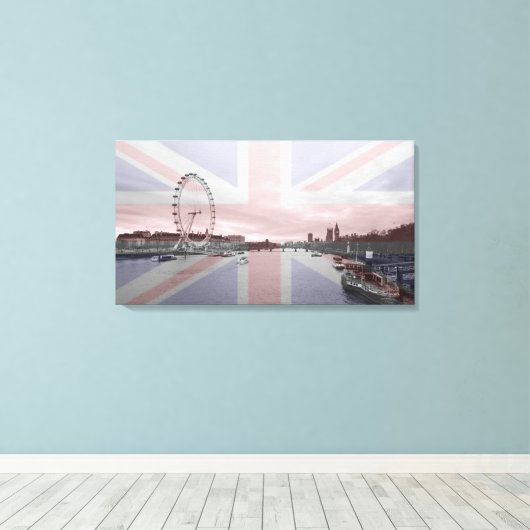 Toile Drapeau Union Jack Skyline de Londres (Insitu (Plancher de Bois))