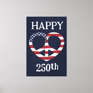 Toile Drapeau USA Paix Cœur