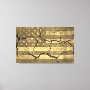 Toile Drapeau vintage américain sur mur fissuré
