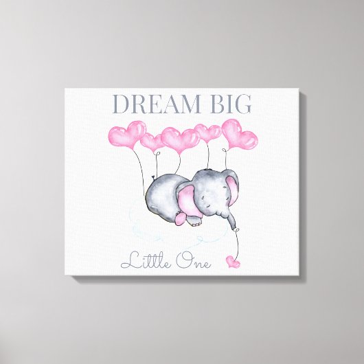 Toile Dream Big Little One mignonne bébé fille éléphant (Recto)