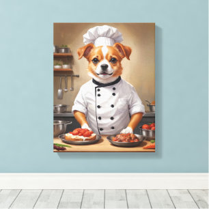 Toile Drôle Chien Chef Cuisine Nourriture Cute Animal