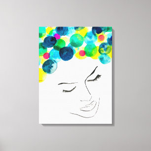 Toile Drôle coloré fille de cheveux aquarelle
