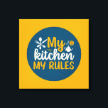 Toile Drôle Cuisine Ma Cuisine Mes Règles Wall Art<br><div class="desc">Art de la typographie colorée avec des couleurs rétro et vibrantes. Des puns et des citations amusants sur la nourriture, la cuisine, la cuisson et la restauration. Décor parfait pour votre cuisine, diner, café, boulangerie ou restaurant. La couleur Arrière - plan (le cercle et le carré) est personnalisable via l'outil...</div>